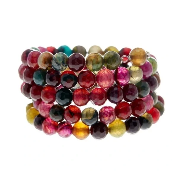 SAVVY CIE MULTICOLORED AGATE COIL WRAP BRACELET - Picture 1 of 4